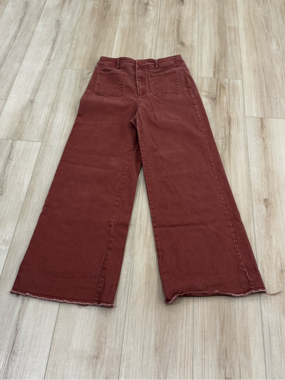 Mittoshop Rust Wide Leg Cropped Pants Frayed Hem High Rise Medium M